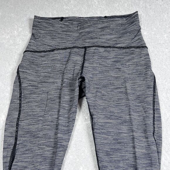 Lululemon Womens Leggings SZ 6 Gray Striped Leggings Pull On Logo Walking Casual - Picture 2 of 13